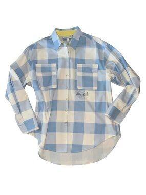 Kerri rosenthal the boyfriend loved gingham flannel shirt sky
